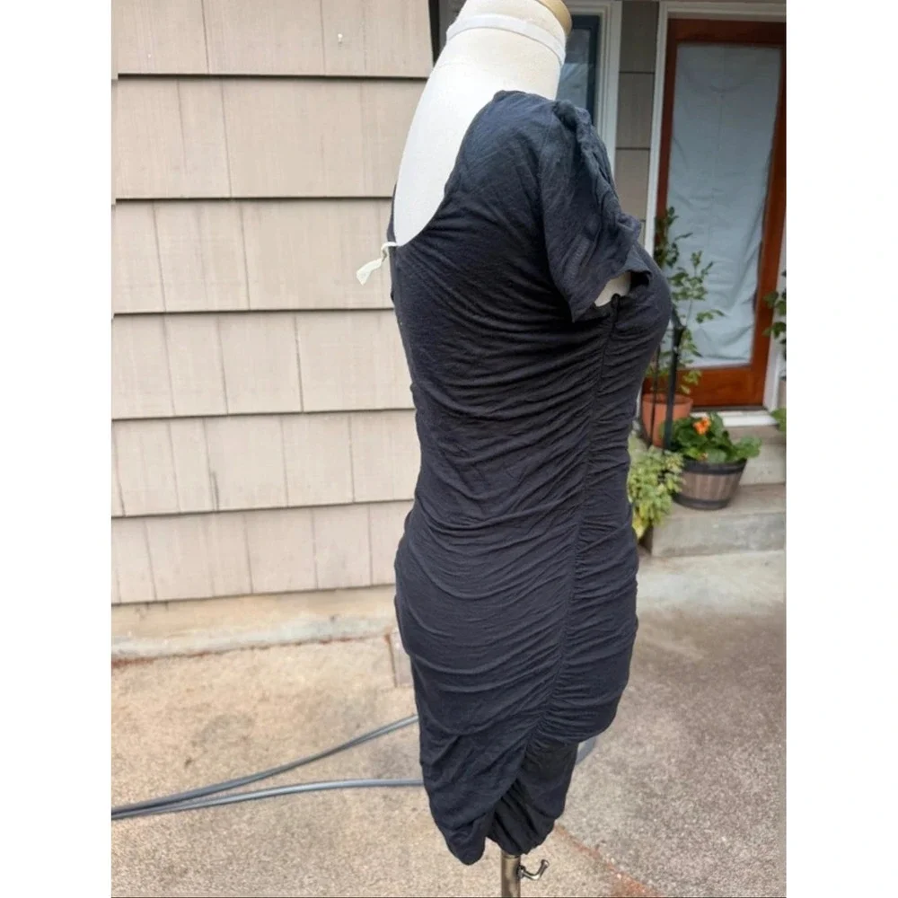 Free People Black Ruched Bodycon Mini Dress Scoop Neck Cap Sleeve XS